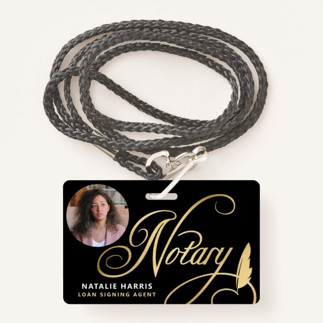Elegant Photo Gold Notary Loan Agent  Badge (Front with Lanyard)