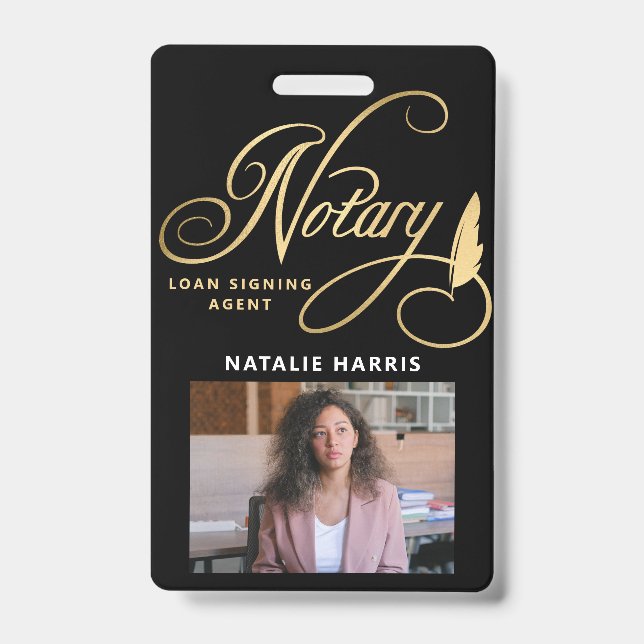 Elegant Photo Gold Notary Loan Agent  Badge (Front)