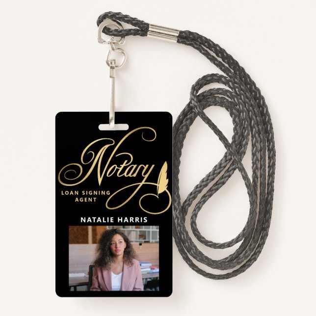 Elegant Photo Gold Notary Loan Agent  Badge (Front with Lanyard)