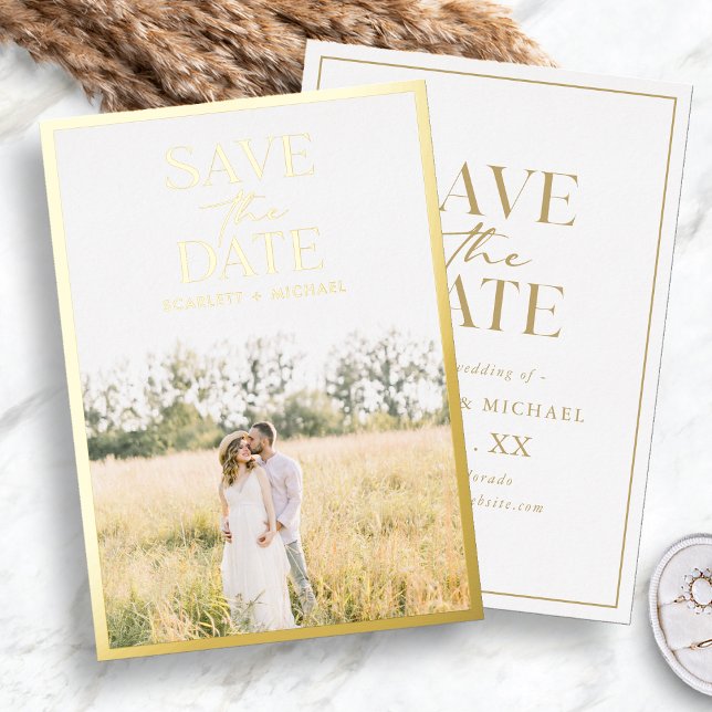 Elegant Photo Gold Save The Date (Elegant Minimalist Photo Gold Save The Date Foil Invitation by Painted Paperie
)