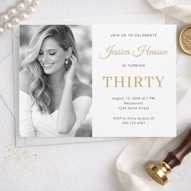 Elegant Photo Gold Script Minimal 30th Birthday Invitation (Creator Uploaded)
