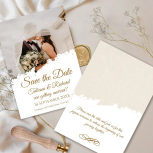 Elegant Photo & Gold Script Save the Date Wedding Invitation