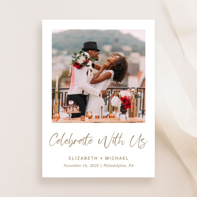 Elegant Photo Gold Script Wedding Reception Invitation (An chic Wedding Reception Invitation to set the tone for an unforgettable event)