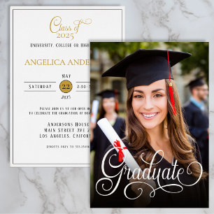 Elegant Photo Graduate White Script Invitation