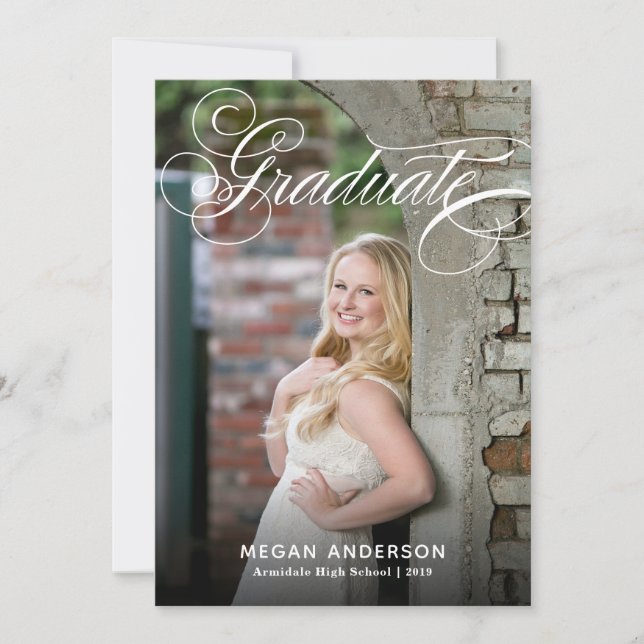 Elegant photo graduation announcement invitation (Front)
