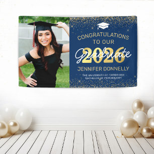 Elegant Photo Graduation Blue & Gold Banner