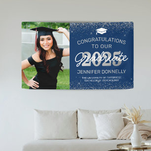 Elegant Photo Graduation Blue & Silver Banner