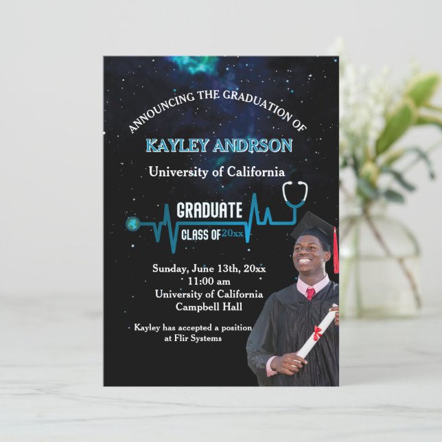 Elegant Photo Graduation Doctor of Medicine  Invitation (Standing Front)