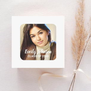 Elegant Photo Graduation Name Script Square Sticker