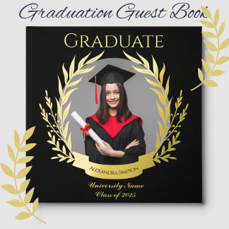 Elegant Photo Graduation Party Black and Gold Guest Book