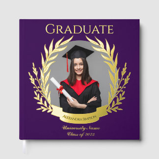 Elegant Photo Graduation Party Purple and Gold Guest Book