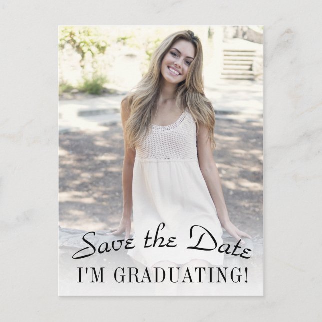 Elegant Photo Graduation Save the Date Postcard (Front)