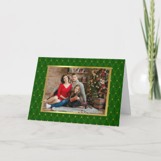 Elegant Photo Green and Gold Tree Christmas Card