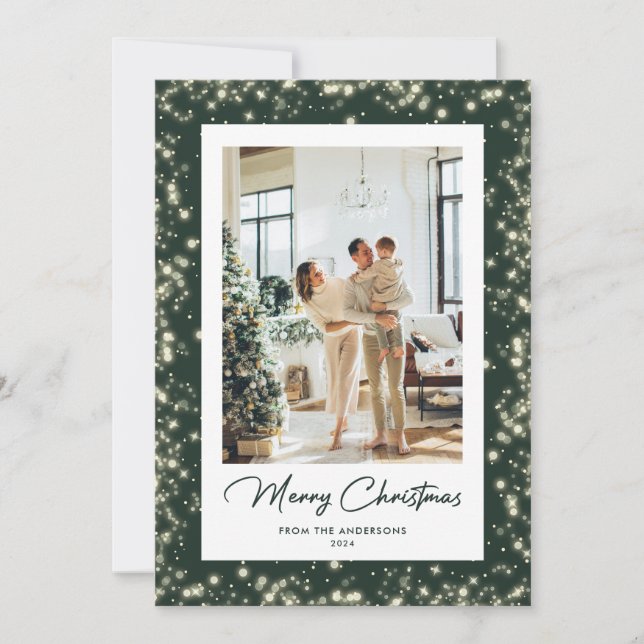 Elegant Photo Green Merry Christmas Card (Front)