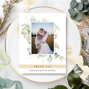 Elegant Photo Greenery Wedding Beige Tan Thank Yo You Card