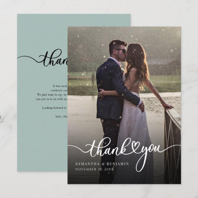 Elegant Photo Hand-Lettered Wedding Thank You Card (Front/Back)
