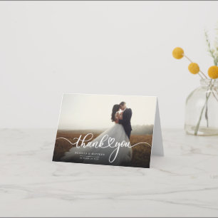 Elegant Photo Hand-Lettered Wedding Thank You Card