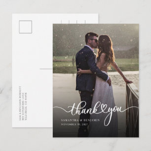 Elegant Photo Hand-Lettered Wedding Thank You Note Postcard