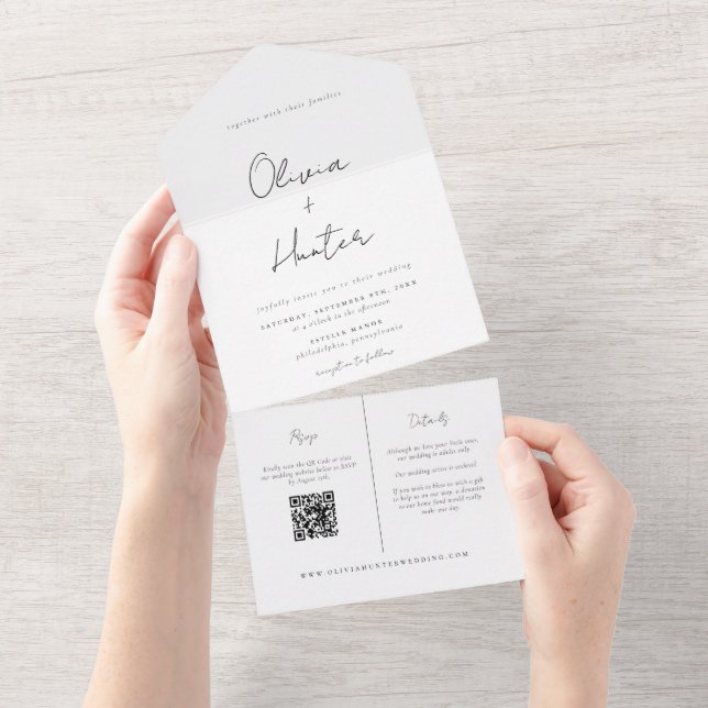 Elegant Photo Handwritten Wedding  All In One Invitation (Tearaway)