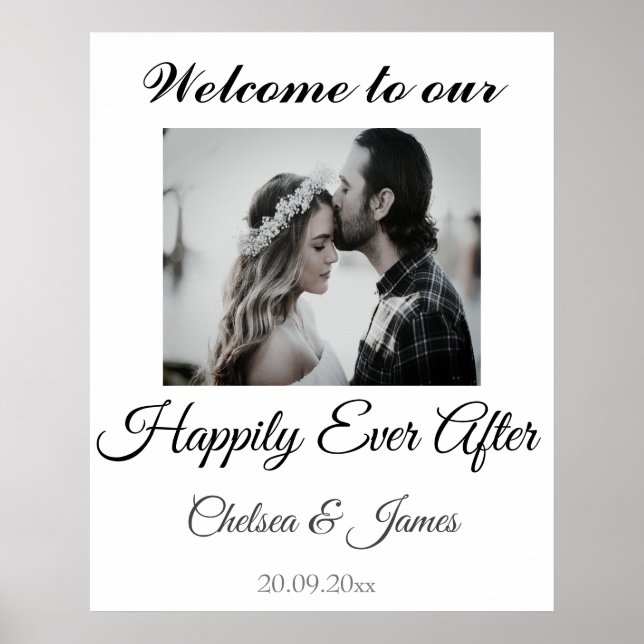 Elegant Photo Happily Ever After Wedding Welcome  Poster (Front)
