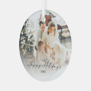 Elegant Photo Happy Holidays Christmas Tree glass Ornament