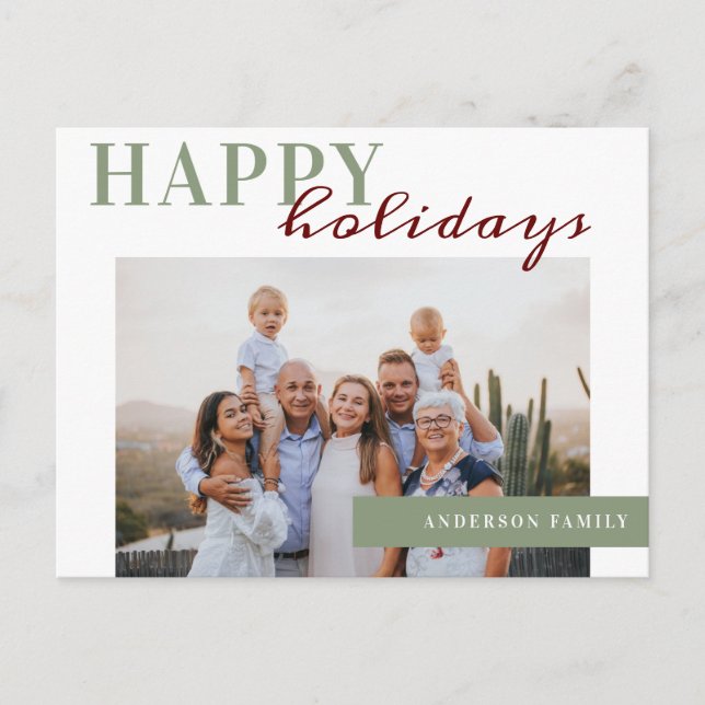 Elegant Photo Happy Holidays Family Postcard (Front)