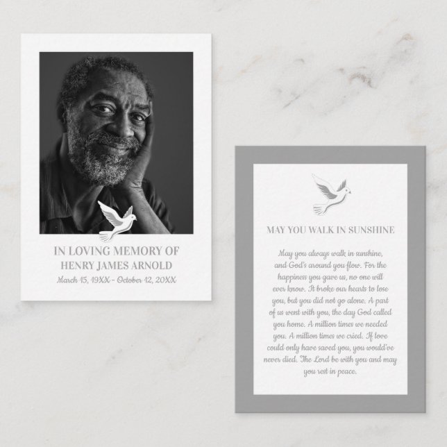 Elegant Photo, Holy Dove, Prayer Card (Front/Back)