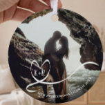 Elegant Photo Honeymoon Trip Memories Keepsake Metal Ornament<br><div class="desc">This beautiful honeymoon keepsake will make a great gift or keepsake gift for a husband or wife or newlyweds. Just add a photo of the couple, preferably on a dark background. This ornament is fully customizable, so you can change the initials, and add your event, place, and date as well...</div>