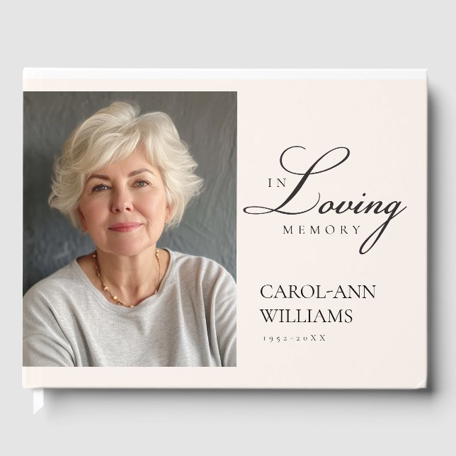 Elegant, Photo "In Loving Memory" Funeral Guest Book (Front)
