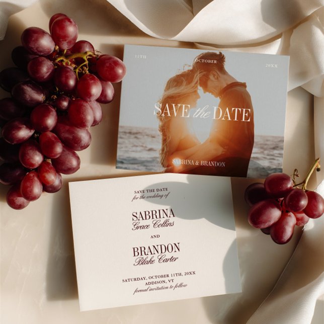 Elegant Photo Ivory & Burgundy Save the Date Card (Elegant Photo Ivory & Burgundy Save the Date Card)