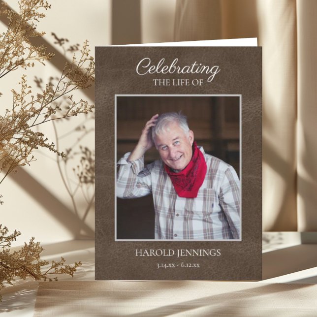 Elegant Photo Leather  Texture Funeral Memorial Program (Creator Uploaded)