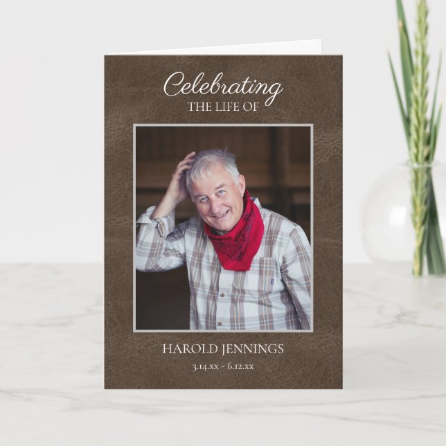 Elegant Photo Leather  Texture Funeral Memorial Program (Front)