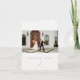 Elegant Photo Lilac Script Monogram Wedding Thank You Card