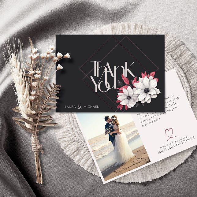 Elegant Photo Magenta Flat Thank You Card (Creator Uploaded)