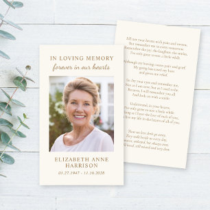 Elegant Photo Memorial Cream Gold Prayer Card