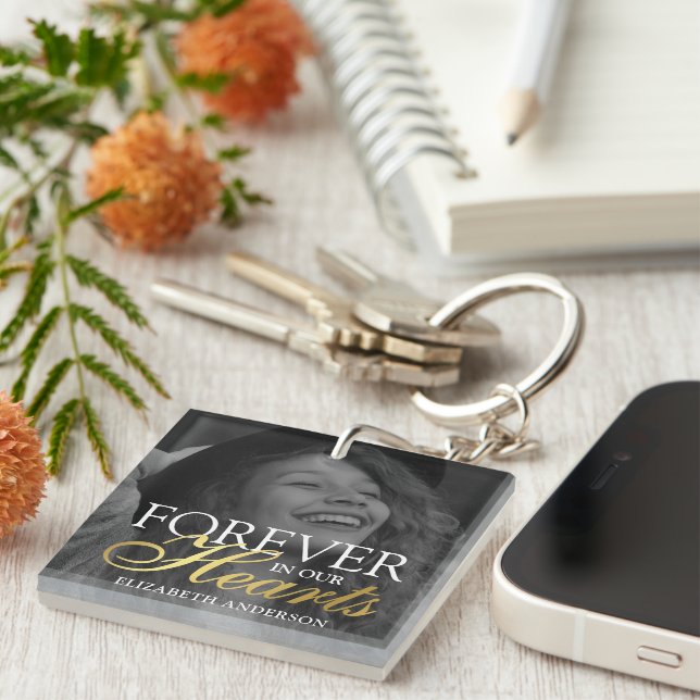 Elegant Photo Memorial Funeral Keychain (Front Right)
