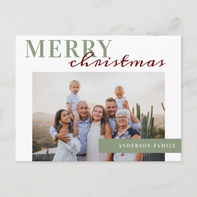Elegant Photo Merry Christmas Family Postcard (Front)