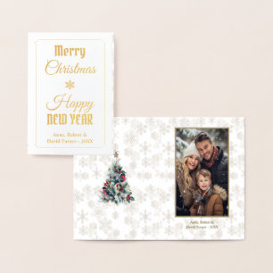 Elegant Photo Merry Christmas Happy New Year Foil Card