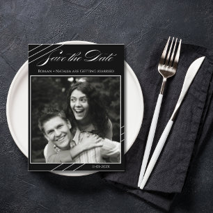 Elegant Photo Minimalist Black White Save the Date Postcard
