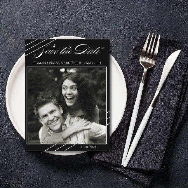 Elegant Photo Minimalist Black White Save the Date Postcard (Creator Uploaded)