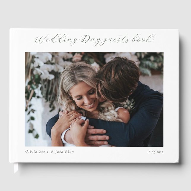 Elegant Photo Minimalist Script Wedding Guest Book (Front)