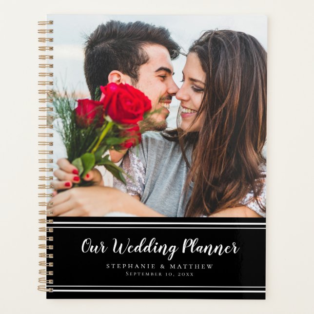 Elegant Photo Modern Black & White Wedding Planner (Front)