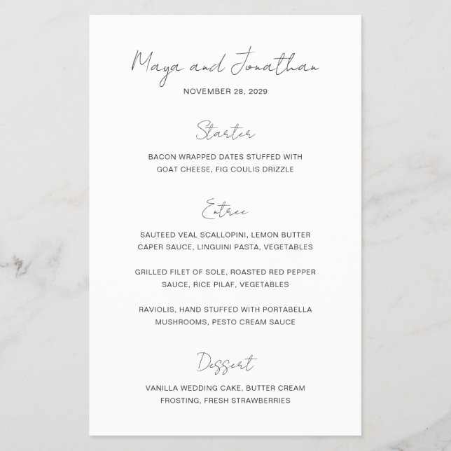 Elegant Photo Modern Budget Wedding Menu (Front)