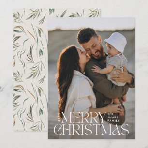 Elegant photo modern minimal cream botanical holiday card