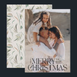 Elegant photo modern minimal cream botanical holiday card<br><div class="desc">Elegant photo modern minimal natural cream watercolor botanical typography Merry Christmas holiday flat card.</div>