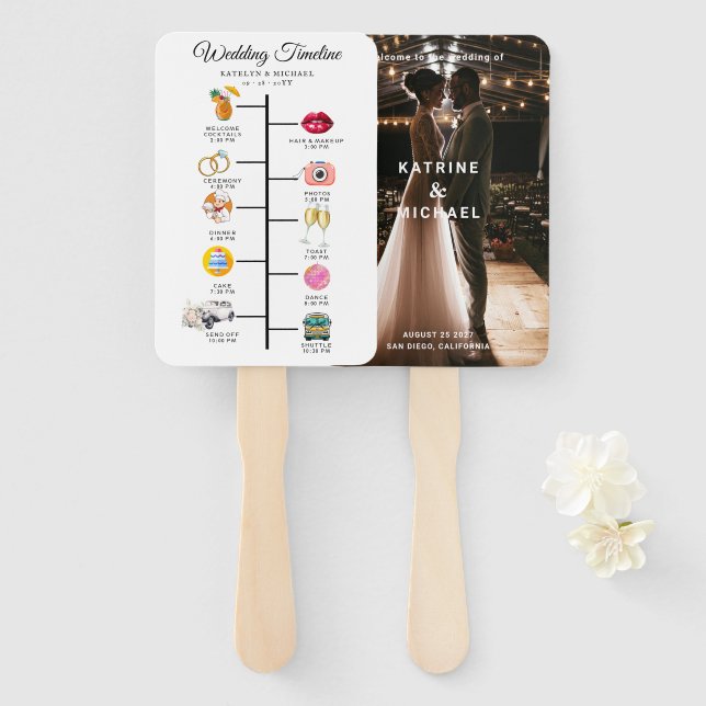 Elegant Photo Modern Wedding Program Hand Fan (Front and Back)