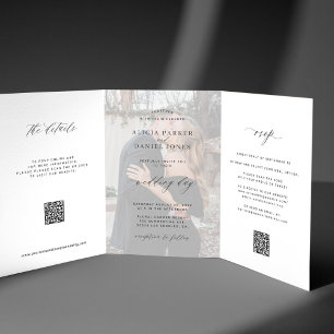 Elegant photo modern wedding RSVP details QR code  Tri-Fold Invitation