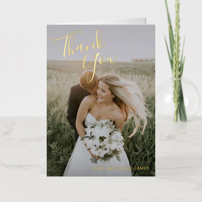 Elegant Photo Modern Wedding Thank You Foil Greeting Card (Front)