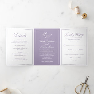 Elegant Photo Monogram Dusty Purple Formal Wedding Tri-Fold Invitation