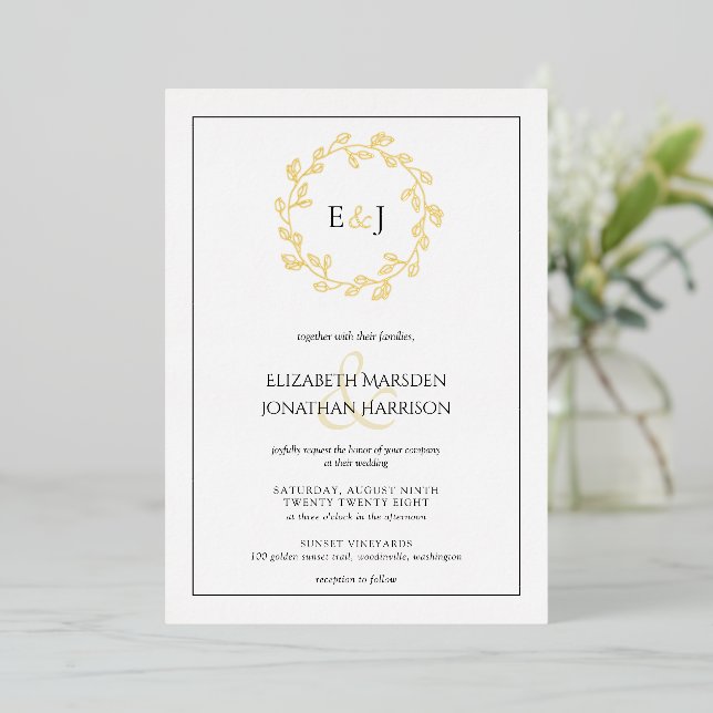Elegant Photo Monogram Leaf Wreath Wedding (Standing Front)
